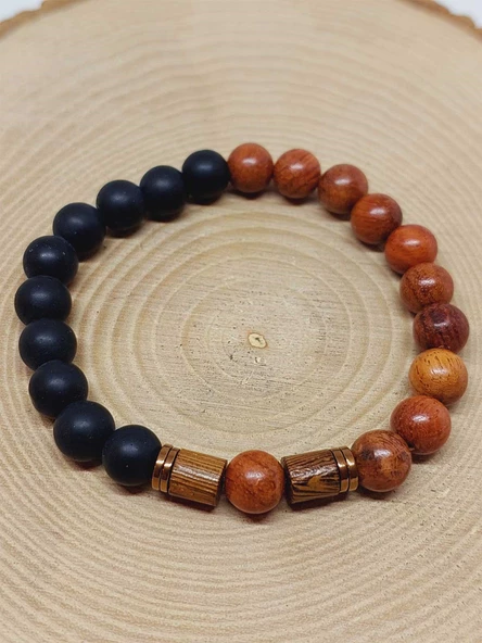 Kan Ağacı & Oniks Taşı 8mm Unisex Tasarım Bileklik Hawaii Model (5130) - Resim 6