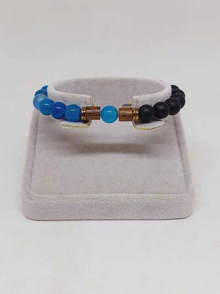 Mavi Akik & Oniks Taşı 8mm Unisex Tasarım Bileklik Hawaii Model (4001) - Resim 2