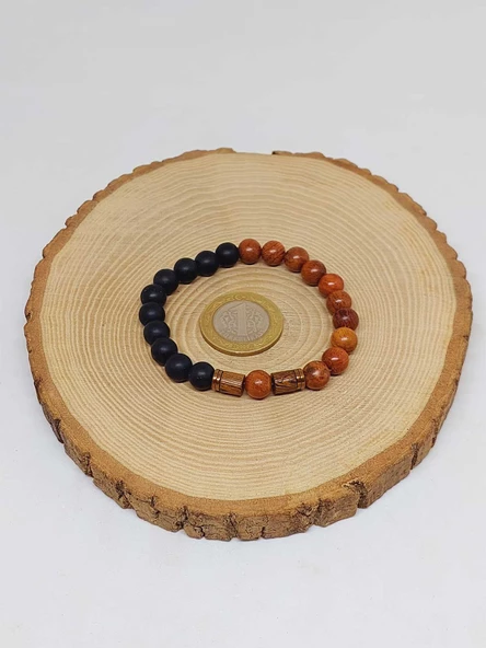 Kan Ağacı & Oniks Taşı 8mm Unisex Tasarım Bileklik Hawaii Model (5130) - Resim 5