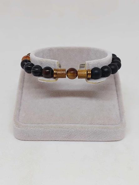 Siyah-Kahve Akik & Oniks Taşı 8mm Unisex Tasarım Bileklik Hawaii Model (4102) - 2