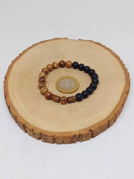 Kör Diken Ağacı & Oniks Taşı 8mm Unisex Tasarım Bileklik Hawaii Model (5125-1) - Resim 5