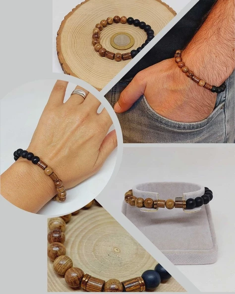 Kör Diken Ağacı & Oniks Taşı 8mm Unisex Tasarım Bileklik Hawaii Model (5125-1) ürün görseli