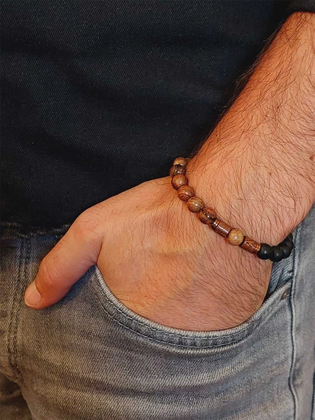 Kör Diken Ağacı & Oniks Taşı 8mm Unisex Tasarım Bileklik Hawaii Model (5125-1) - Resim 3