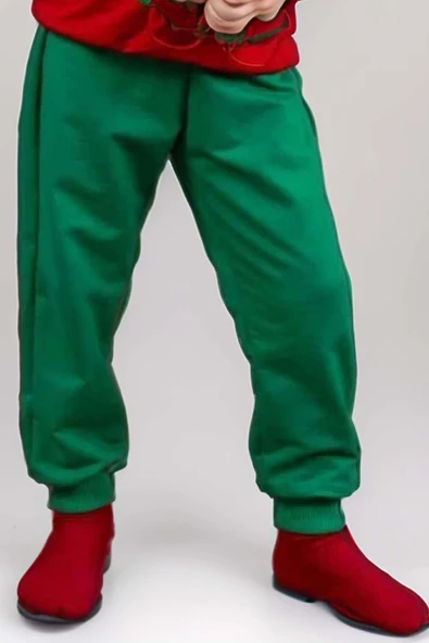 Kız Erkek Merry Christmas ve Geyik Baskılı Yeni Yıl Kırmızı Eşofman Takım - Resim 3