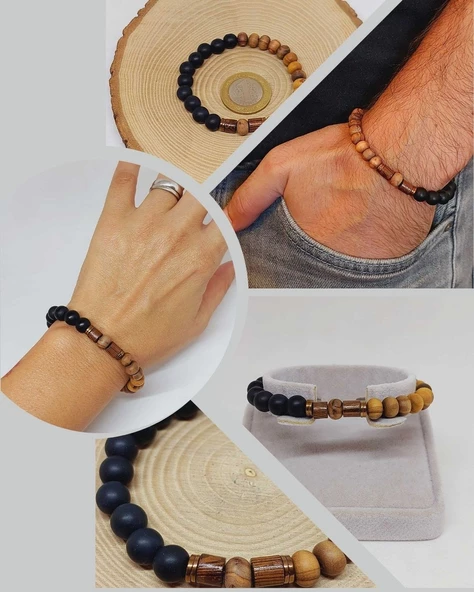 Zeytin Ağacı & Oniks Taşı 8mm Unisex Tasarım Bileklik Hawaii Model (5117) ürün görseli