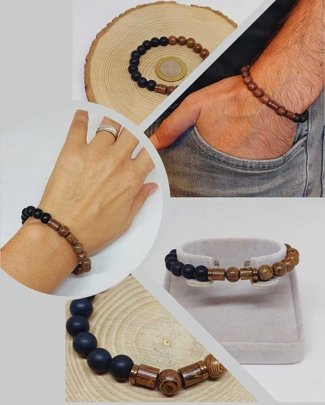 Venge Ağacı & Oniks Taşı 8mm Unisex Tasarım Bileklik Hawaii Model (5136) ürün görseli