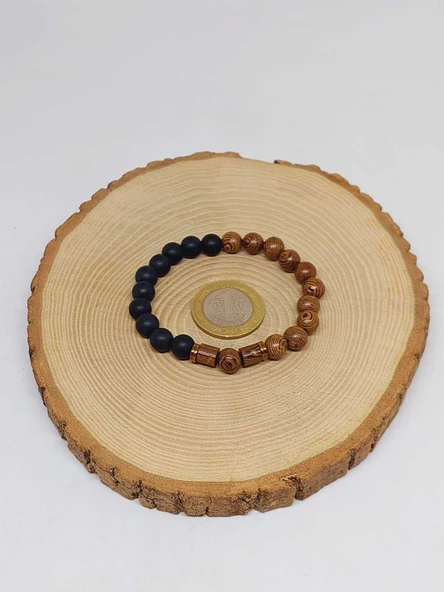 Venge Ağacı & Oniks Taşı 8mm Unisex Tasarım Bileklik Hawaii Model (5136) - Resim 5