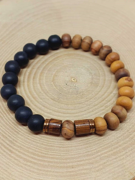 Zeytin Ağacı & Oniks Taşı 8mm Unisex Tasarım Bileklik Hawaii Model (5117) - Resim 6