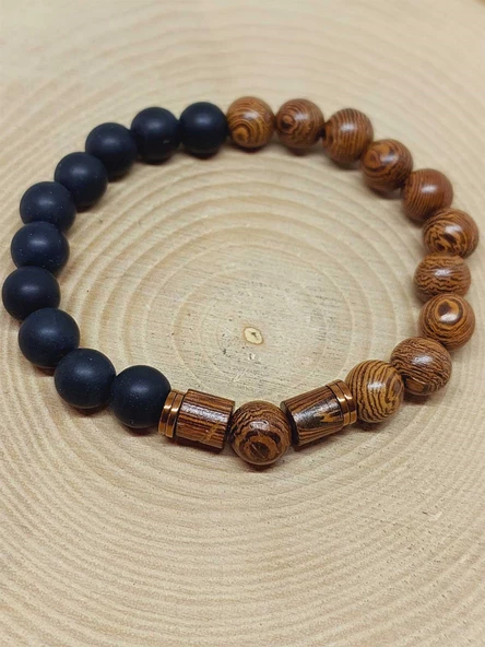 Venge Ağacı & Oniks Taşı 8mm Unisex Tasarım Bileklik Hawaii Model (5136) - Resim 6