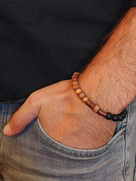 Zeytin Ağacı & Oniks Taşı 8mm Unisex Tasarım Bileklik Hawaii Model (5117) - Resim 3