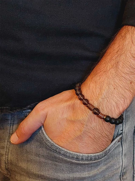 Dumanlı Kuvars & Oniks Taşı 8mm Unisex Tasarım Bileklik Hawaii Model (4729) - 3
