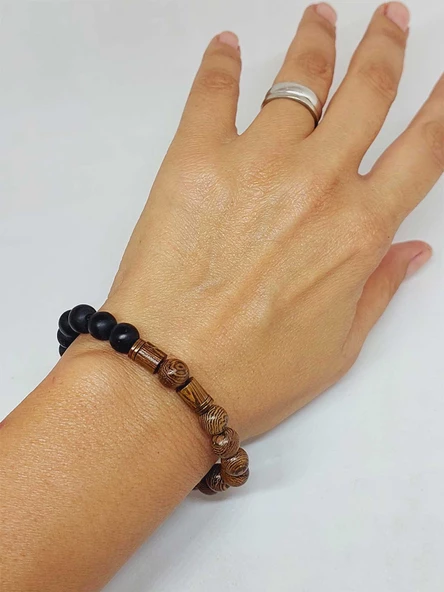 Venge Ağacı & Oniks Taşı 8mm Unisex Tasarım Bileklik Hawaii Model (5136) - Resim 4