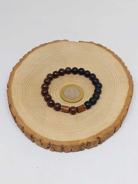 Ceviz Ağacı & Oniks Taşı 8mm Unisex Tasarım Bileklik Hawaii Model (5125) - Resim 5