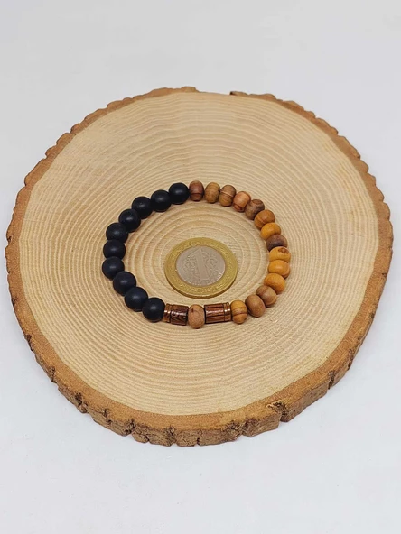 Zeytin Ağacı & Oniks Taşı 8mm Unisex Tasarım Bileklik Hawaii Model (5117) - Resim 5