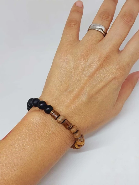 Zeytin Ağacı & Oniks Taşı 8mm Unisex Tasarım Bileklik Hawaii Model (5117) - Resim 4