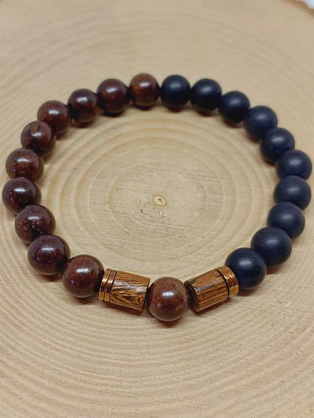 Ceviz Ağacı & Oniks Taşı 8mm Unisex Tasarım Bileklik Hawaii Model (5125) - Resim 6