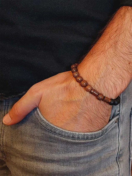 Venge Ağacı & Oniks Taşı 8mm Unisex Tasarım Bileklik Hawaii Model (5136) - Resim 3