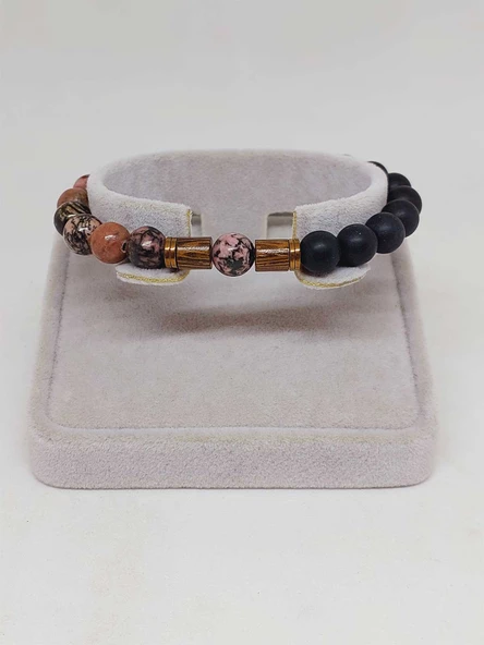 Rodonit & Oniks Taşı 8mm Unisex Tasarım Bileklik Hawaii Model (1853) - Resim 2