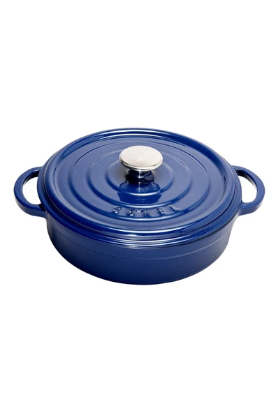 Aroma Kapak Mavi Yuvarlak Sığ Döküm Tencere 28 Cm - 5