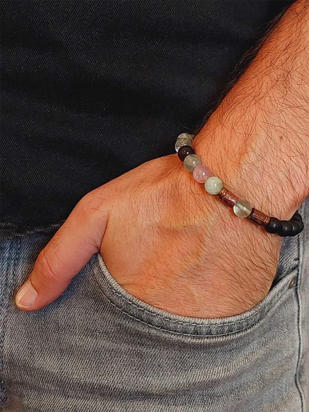 Florit & Oniks Taşı 8mm Unisex Tasarım Bileklik Hawaii Model (4701) - Resim 3