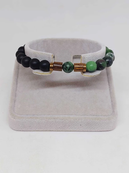 Anyolit (Rubizoit, Rubyzoisit) & Oniks Taşı 8mm Unisex Tasarım Bileklik Hawaii Model (3905) - Resim 2