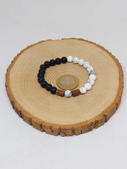 Havlit & Oniks Taşı 8mm Unisex Tasarım Bileklik Hawaii Model (1847) - Resim 5