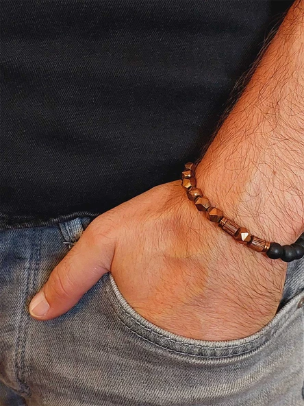 Hematit & Oniks Taşı 8mm Unisex Tasarım Bileklik Hawaii Model (52356) - Resim 3