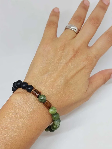 Yeşim & Oniks Taşı 8mm Unisex Tasarım Bileklik Hawaii Model (15009) - Resim 4