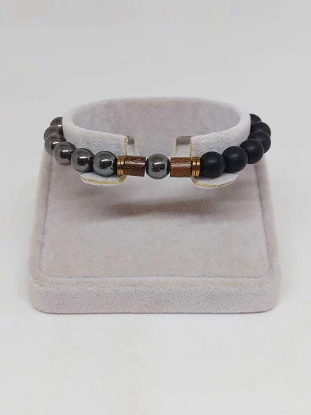 Hematit & Oniks Taşı 8mm Unisex Tasarım Bileklik Hawaii Model (3614) - Resim 2