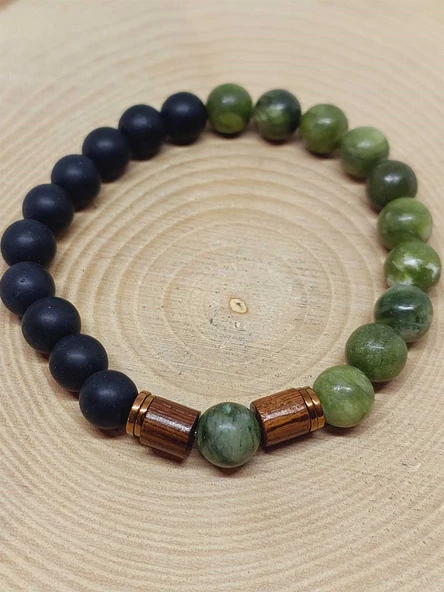 Yeşim & Oniks Taşı 8mm Unisex Tasarım Bileklik Hawaii Model (15009) - Resim 6