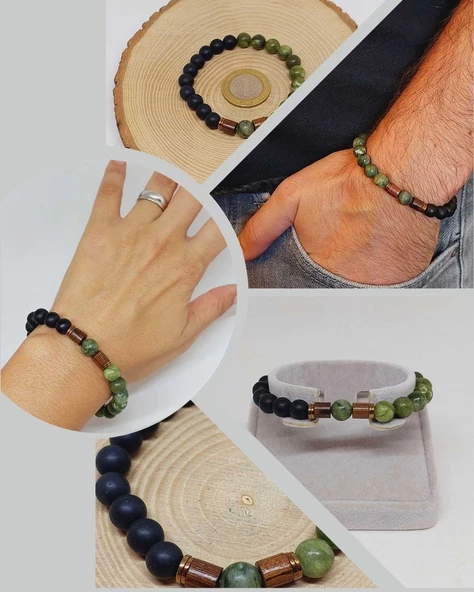 Yeşim & Oniks Taşı 8mm Unisex Tasarım Bileklik Hawaii Model (15009) ürün görseli