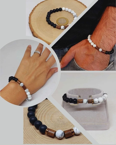 Havlit & Oniks Taşı 8mm Unisex Tasarım Bileklik Hawaii Model (1847) ürün görseli