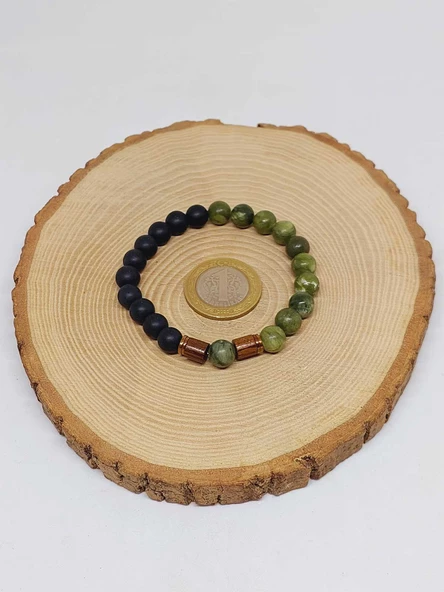 Yeşim & Oniks Taşı 8mm Unisex Tasarım Bileklik Hawaii Model (15009) - Resim 5