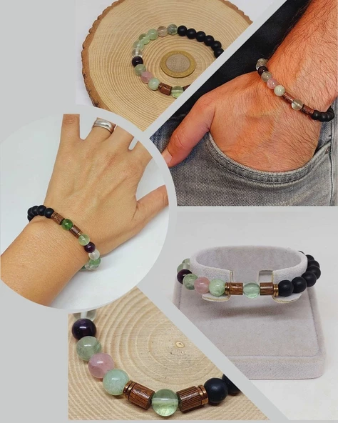 Florit & Oniks Taşı 8mm Unisex Tasarım Bileklik Hawaii Model (4701) ürün görseli