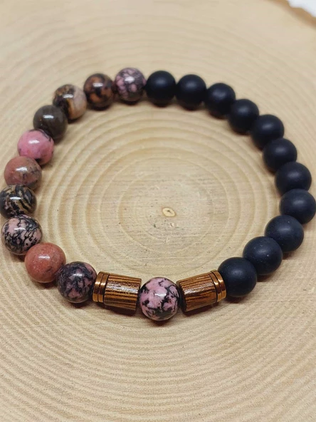 Rodonit & Oniks Taşı 8mm Unisex Tasarım Bileklik Hawaii Model (1853) - Resim 6