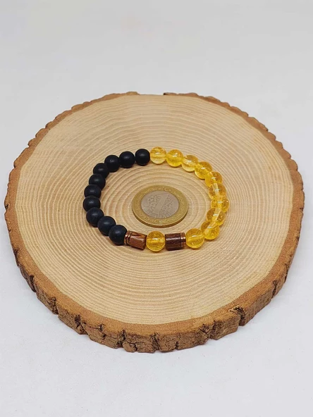 Sitrin Koyu Renk & Oniks Taşı 8mm Unisex Tasarım Bileklik Hawaii Model (4713) - Resim 5