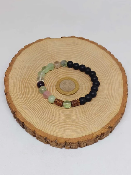 Florit & Oniks Taşı 8mm Unisex Tasarım Bileklik Hawaii Model (4701) - Resim 5