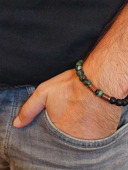 Anyolit (Rubizoit, Rubyzoisit) & Oniks Taşı 8mm Unisex Tasarım Bileklik Hawaii Model (3905) - Resim 3