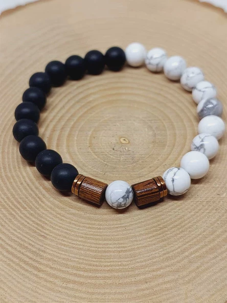 Havlit & Oniks Taşı 8mm Unisex Tasarım Bileklik Hawaii Model (1847) - Resim 6