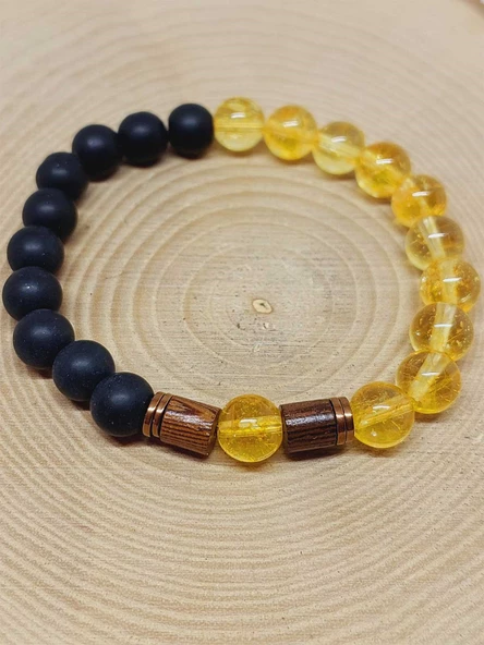 Sitrin Koyu Renk & Oniks Taşı 8mm Unisex Tasarım Bileklik Hawaii Model (4713) - Resim 6