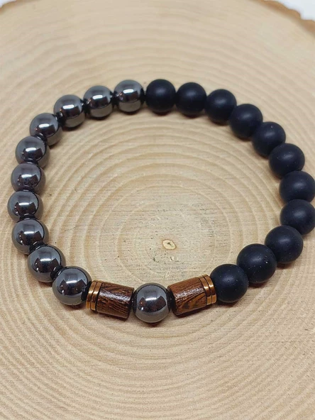 Hematit & Oniks Taşı 8mm Unisex Tasarım Bileklik Hawaii Model (3614) - Resim 6