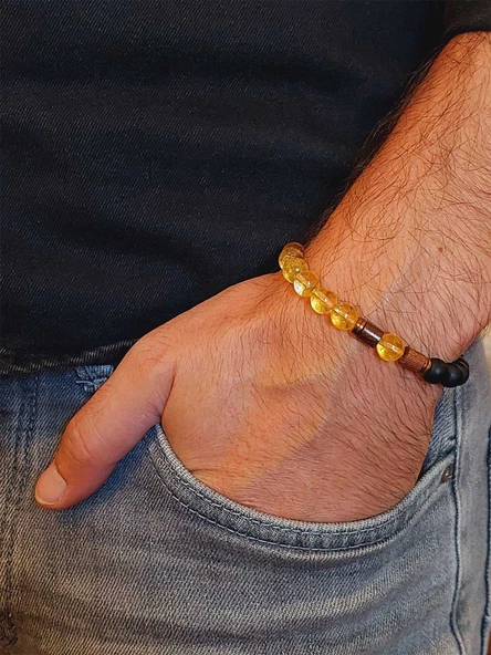 Sitrin Koyu Renk & Oniks Taşı 8mm Unisex Tasarım Bileklik Hawaii Model (4713) - Resim 3