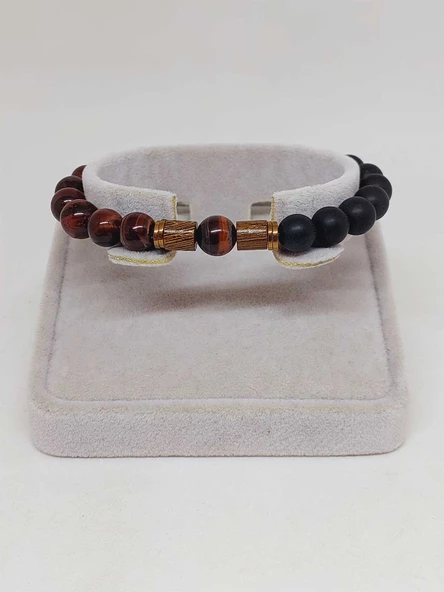 Şahin Gözü & Oniks Taşı 8mm Unisex Tasarım Bileklik Hawaii Model (11152) - Resim 2