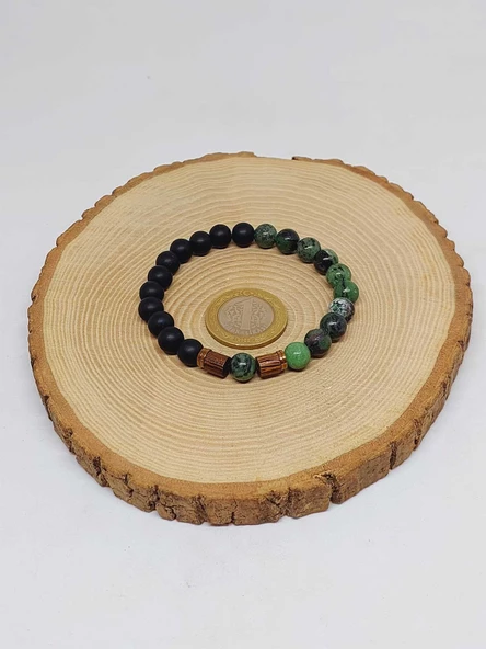 Anyolit (Rubizoit, Rubyzoisit) & Oniks Taşı 8mm Unisex Tasarım Bileklik Hawaii Model (3905) - Resim 5