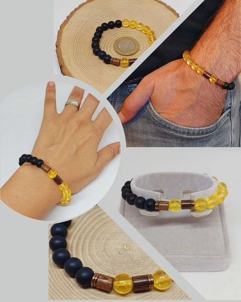 Sitrin Koyu Renk & Oniks Taşı 8mm Unisex Tasarım Bileklik Hawaii Model (4713) ürün görseli