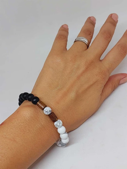 Havlit & Oniks Taşı 8mm Unisex Tasarım Bileklik Hawaii Model (1847) - Resim 4