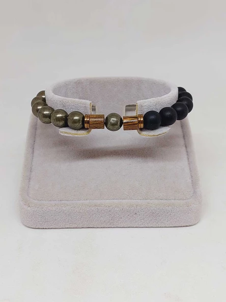 Pirit & Oniks Taşı 8mm Unisex Tasarım Bileklik Hawaii Model (2916) - Resim 2