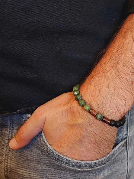 Yeşim & Oniks Taşı 8mm Unisex Tasarım Bileklik Hawaii Model (15009) - Resim 3