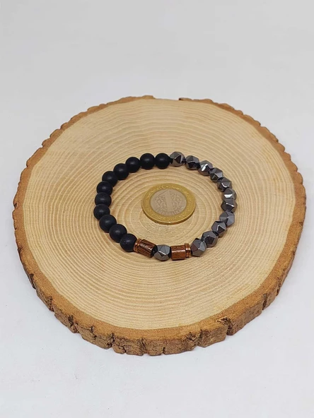 Hematit & Oniks Taşı 8mm Unisex Tasarım Bileklik Hawaii Model (52300) - Resim 5