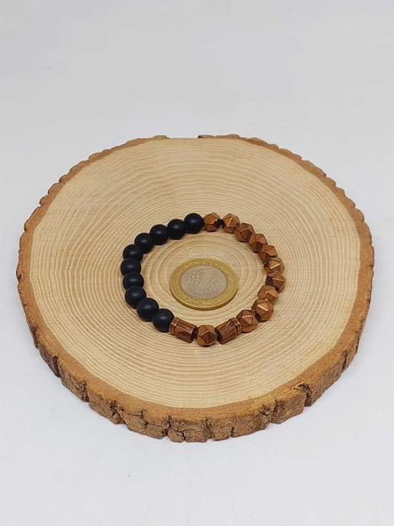 Hematit & Oniks Taşı 8mm Unisex Tasarım Bileklik Hawaii Model (52356) - Resim 5